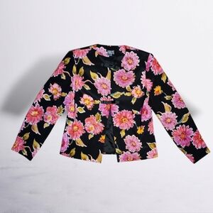 Anthracite 100% Silk Floral Blazer – Size 8 – Vibrant Vintage Elegance